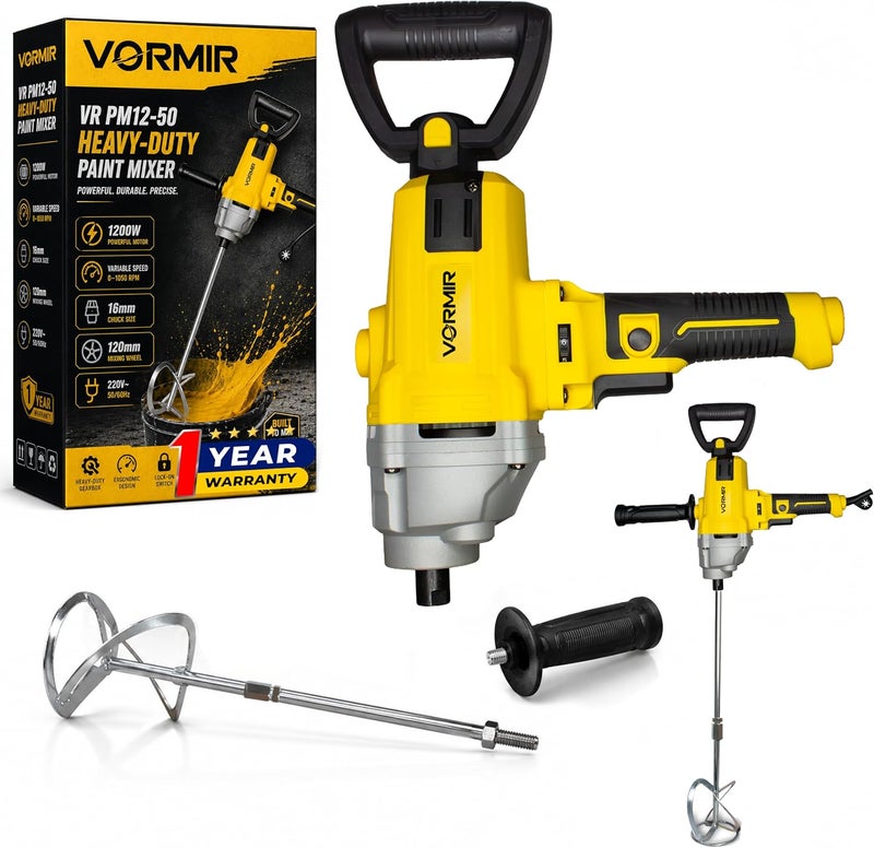 IBELL TOOLS iBELL Vormir VR PM12-50 Heavy-Duty Paint Mixer | 1200W Motor, Variable Speed 0–1050 RPM, 16mm Chuck Size, 120mm Mixing Wheel | 220V~50/60Hz | Ideal for Paint, Plaster & Cement Mixing - Image 1