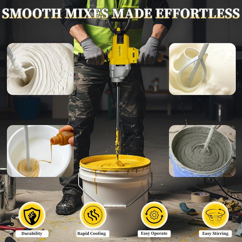 IBELL TOOLS iBELL Vormir VR PM12-50 Heavy-Duty Paint Mixer | 1200W Motor, Variable Speed 0–1050 RPM, 16mm Chuck Size, 120mm Mixing Wheel | 220V~50/60Hz | Ideal for Paint, Plaster & Cement Mixing - Image 4
