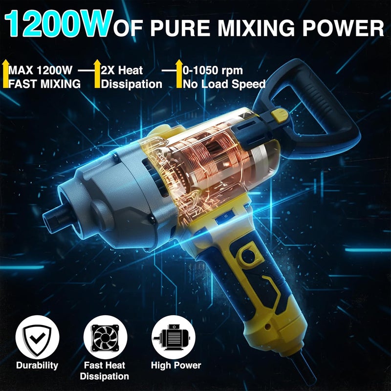 IBELL TOOLS iBELL Vormir VR PM12-50 Heavy-Duty Paint Mixer | 1200W Motor, Variable Speed 0–1050 RPM, 16mm Chuck Size, 120mm Mixing Wheel | 220V~50/60Hz | Ideal for Paint, Plaster & Cement Mixing - Image 3