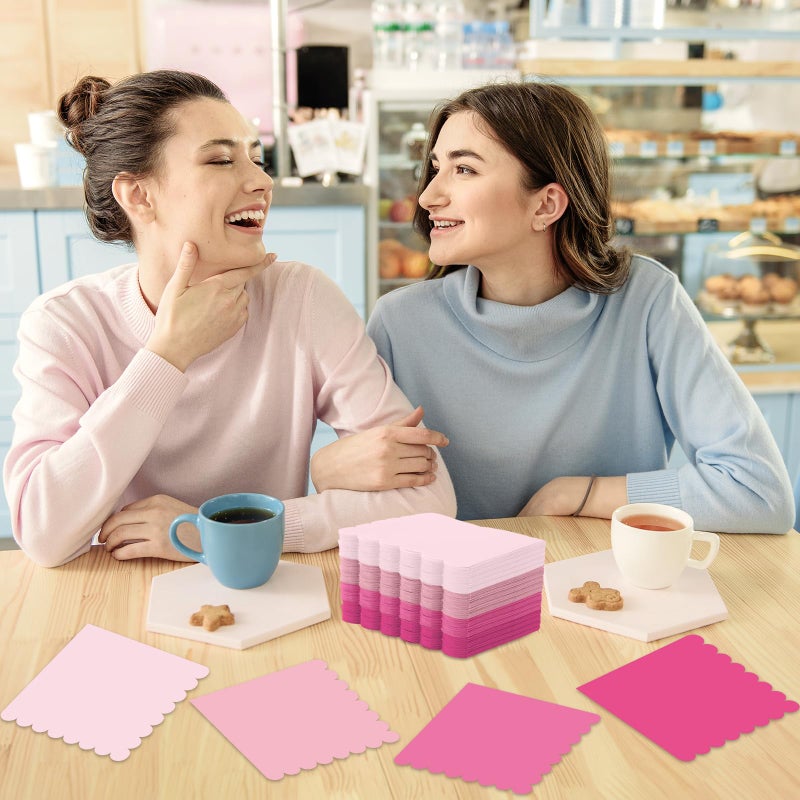 gisgfim 120 PCS Pink Napkins Disposable 5 x 5 Inch Light Pink Scalloped Hand Paper Napkins Hot Pink Gradient Beverage Dinner Dessert Napkins for Wedding Baby Bridal Shower Tea Party Supplies - Image 4