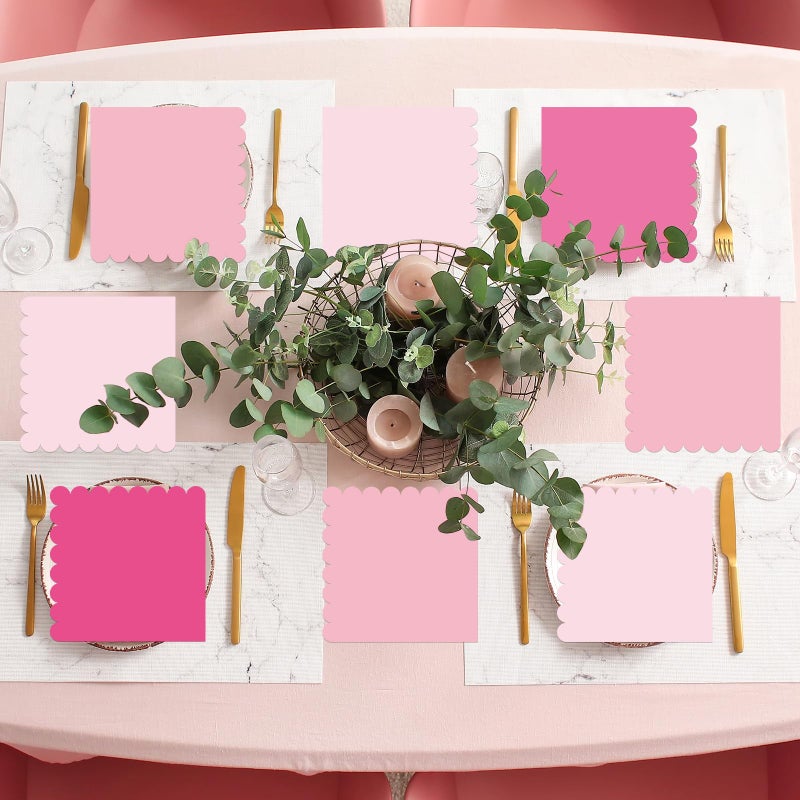 gisgfim 120 PCS Pink Napkins Disposable 5 x 5 Inch Light Pink Scalloped Hand Paper Napkins Hot Pink Gradient Beverage Dinner Dessert Napkins for Wedding Baby Bridal Shower Tea Party Supplies - Image 5