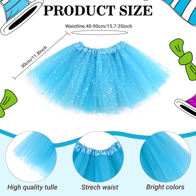 Yanbuny World Book Day Character Costume Set with Blue Furry Ponytails headband Bowtie Tutu Skirt Striped Knee Socks and Gloves for Cosplay - Image 3