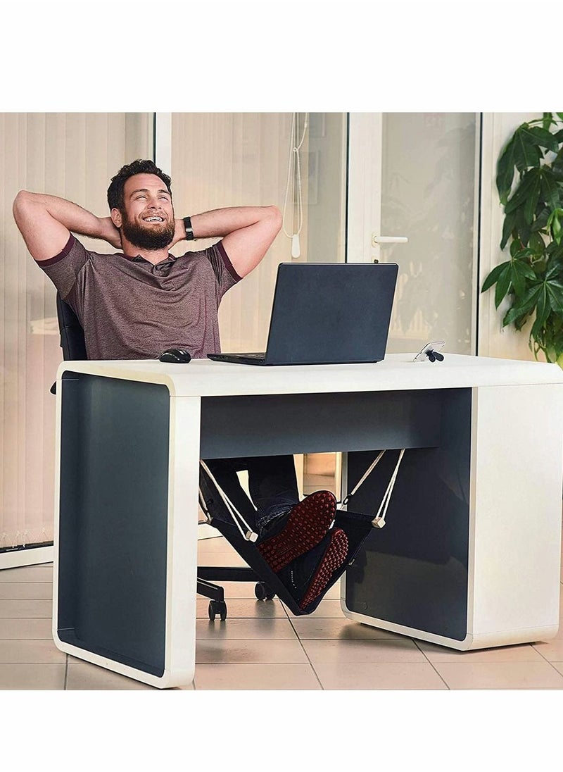 Excefore - Foot Hammock  Ergonomic Foot Rest Portable Adjustable Desk Hammock Stand for Home Office with Headphones Holder Black Adjustable Height Flight Carry on Foot Rest Hammock Wrap - Image 1