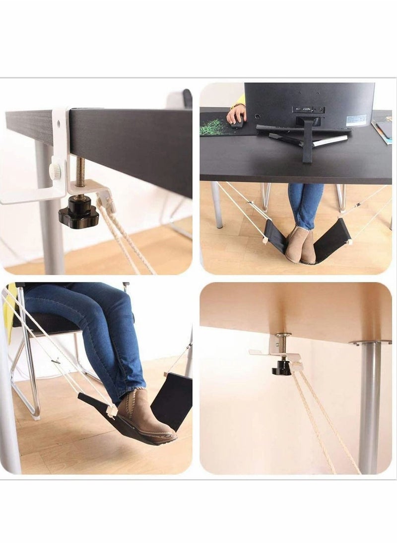 Excefore - Foot Hammock  Ergonomic Foot Rest Portable Adjustable Desk Hammock Stand for Home Office with Headphones Holder Black Adjustable Height Flight Carry on Foot Rest Hammock Wrap - Image 1