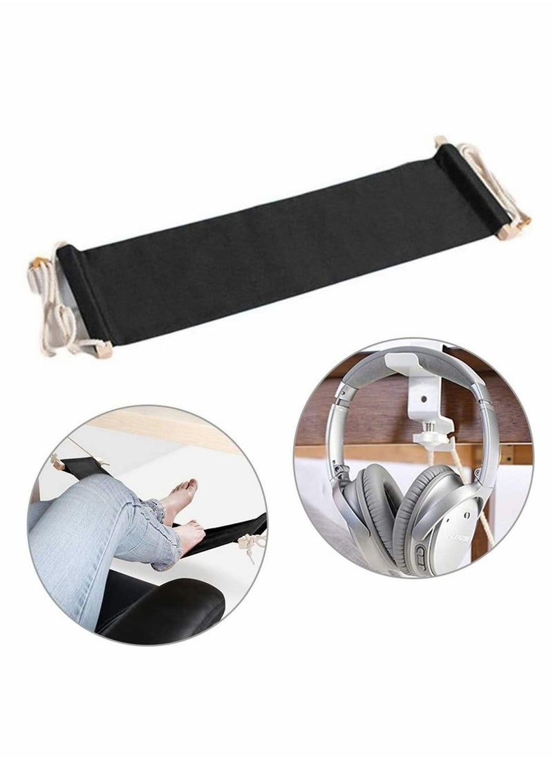 Excefore - Foot Hammock  Ergonomic Foot Rest Portable Adjustable Desk Hammock Stand for Home Office with Headphones Holder Black Adjustable Height Flight Carry on Foot Rest Hammock Wrap - Image 1