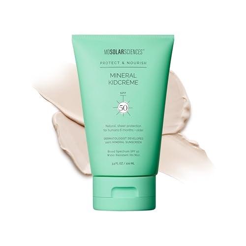 MDSolarSciences Mineral KidCrme SPF 50 Gentle BroadSpectrum Kids Sunscreen Zinc Oxide Squalane Formula WaterResistant No White Cast Safe for Sensitive Skin FragranceFree 34 Fl Oz