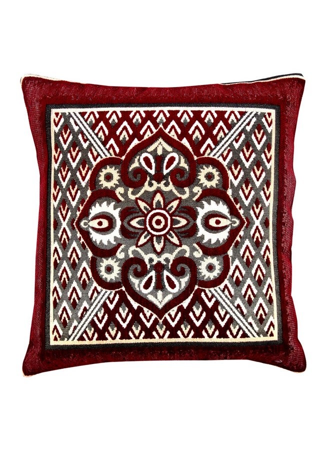 Nendle Jacquard Weaved Decorative Velvet Cushion Cover/Sofa Pillow Cover Set Of 5 Pieces (Maroon, 16X16 Inches), 500 TC - Image 3