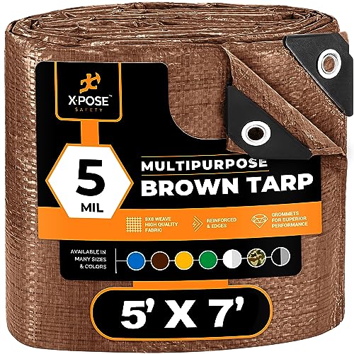 Multipurpose Protective Cover Brown Poly Tarp 5 x 7 Durable Water Resistant Weather Resistant 5 Mil Thick Polyethylene by Xpose Safety