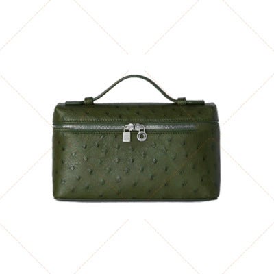 L19 Genuine Leather Handbag Womens gigi Same Shoulder Crossbody Litchi Pattern Calf Leather Bag Kelly Bag All-Match Elegant Dark green ostrich pattern (silver buckle)
