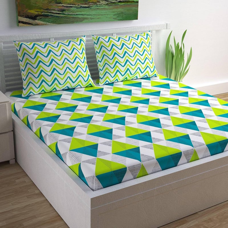 ABHACLOTHO 144 TC 100 Cotton Double Bed SizeQueen Size Bed Printed Flat Bedsheet with 2 Pillow Covers Pack of 1 Popularly Known as 90x100 Bed Sheet Double Bed Cotton  - Image 1