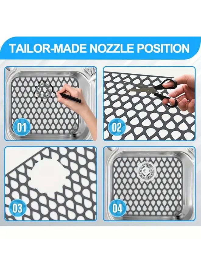 Black Silicone Sink Protector Mat Heat Resistant Non Slip Easy Clean Drain Cover - Image 4