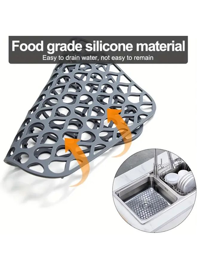 Black Silicone Sink Protector Mat Heat Resistant Non Slip Easy Clean Drain Cover - Image 2