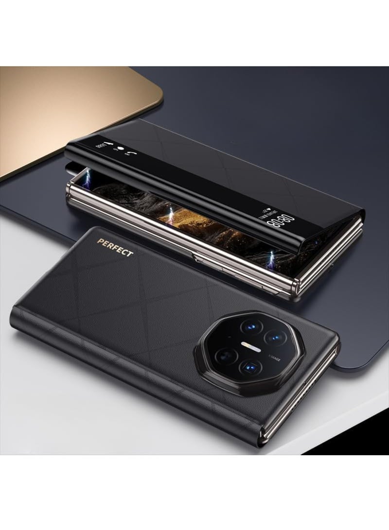 اووكاي متوافق مع هاتف هواوي ميت إكس تي، مع نافذة ذكية، جراب جلدي فاخر خفيف الوزن، يدعم الشحن اللاسلكي (أسود) - Image 1