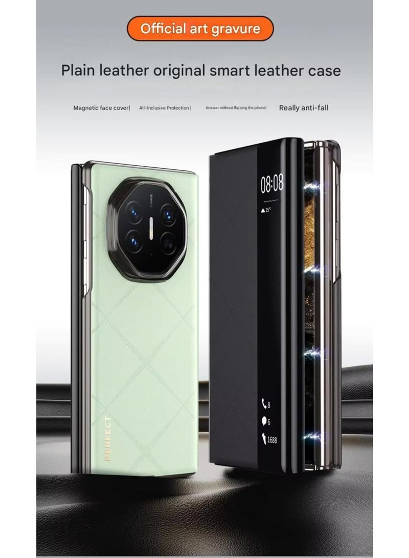 اووكاي متوافق مع هاتف هواوي ميت إكس تي، مع نافذة ذكية، جراب جلدي فاخر خفيف الوزن، يدعم الشحن اللاسلكي (أسود) - Image 3