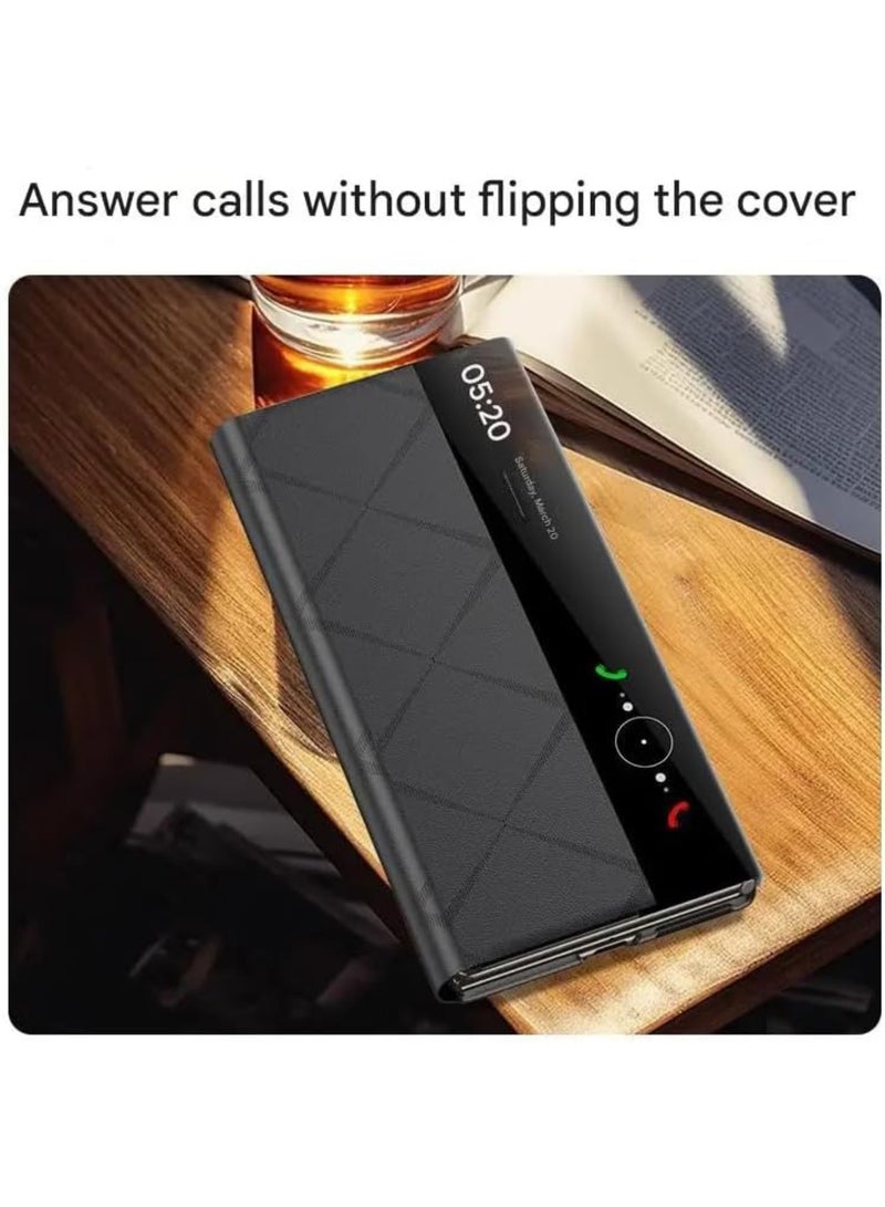 اووكاي متوافق مع هاتف هواوي ميت إكس تي، مع نافذة ذكية، جراب جلدي فاخر خفيف الوزن، يدعم الشحن اللاسلكي (أسود) - Image 2