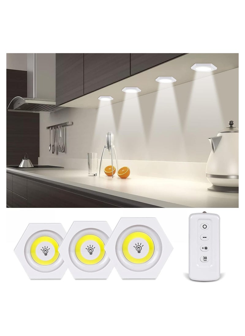 N3 Pack of 3 LED Closet Light with Remote Control No Wiring Required Battery Operated Small Indoor Lighting for Kitchen Stairs Cabinet Warm White  - Image 2