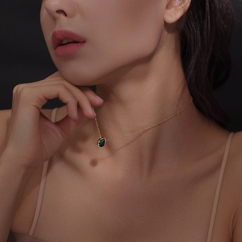 Badu 18K Gold Black Created Gemstones 7x10mm teardrop Necklace for Women Solitaire Cubic Zirconia Jewelry Mothers Day Anniversary Birthday Gifts for Mom Wife Her - Image 5