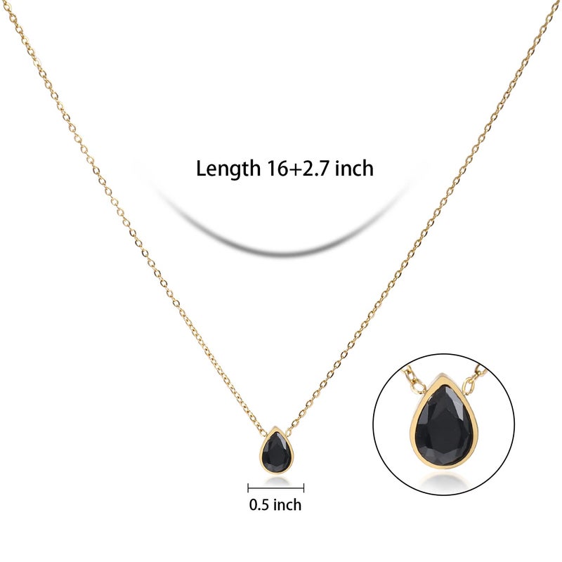 Badu 18K Gold Black Created Gemstones 7x10mm teardrop Necklace for Women Solitaire Cubic Zirconia Jewelry Mothers Day Anniversary Birthday Gifts for Mom Wife Her - Image 2