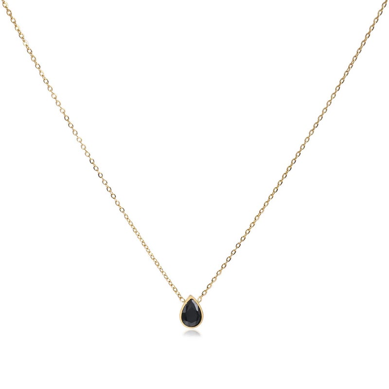 Badu 18K Gold Black Created Gemstones 7x10mm teardrop Necklace for Women Solitaire Cubic Zirconia Jewelry Mothers Day Anniversary Birthday Gifts for Mom Wife Her - Image 1