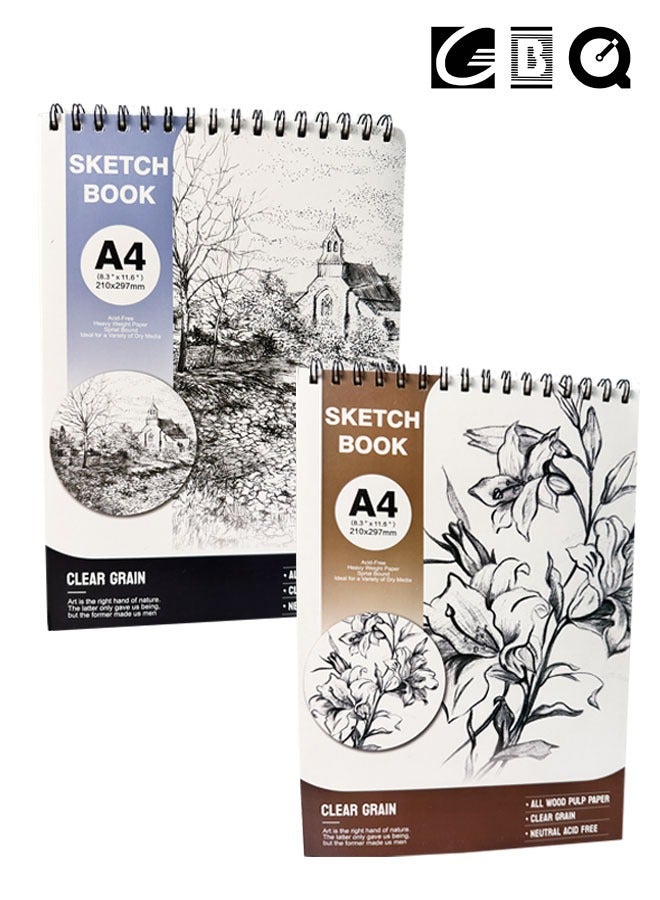 GBQ 2PCS Sketchbook A4(21*29.7cm) Contains 30Sheets/Book, A Total Of 60Sheets Sketchbooks Spiral Bound Hardcover Art Books - Image 1