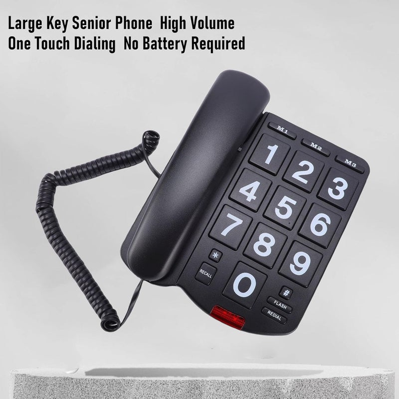 Vikye Large Key Corded Phone, Corded Landline Phone for Seniors with 3 Speed Dial, Loud Ringer Volume 110dB, Visual LED Alert, Easy Dial for Elderly (Black) - Image 4