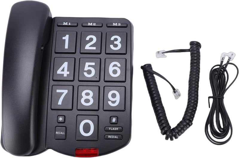 Vikye Large Key Corded Phone, Corded Landline Phone for Seniors with 3 Speed Dial, Loud Ringer Volume 110dB, Visual LED Alert, Easy Dial for Elderly (Black) - Image 1