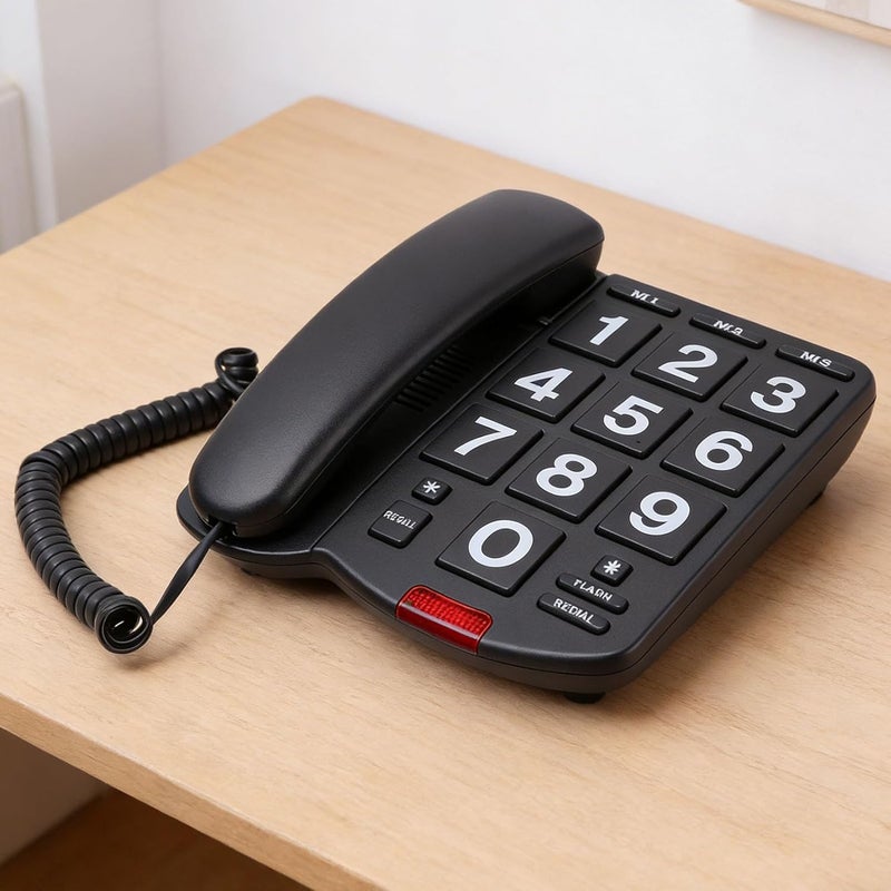 Vikye Large Key Corded Phone, Corded Landline Phone for Seniors with 3 Speed Dial, Loud Ringer Volume 110dB, Visual LED Alert, Easy Dial for Elderly (Black) - Image 5