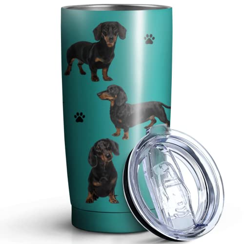 Subvise Dachshund Dog Tumbler Stainless Steel Insulated Travel Coffee Cups with Lid and Straw,Ideal Memorial Gift for Dog Dad/Mom,20oz - Image 1