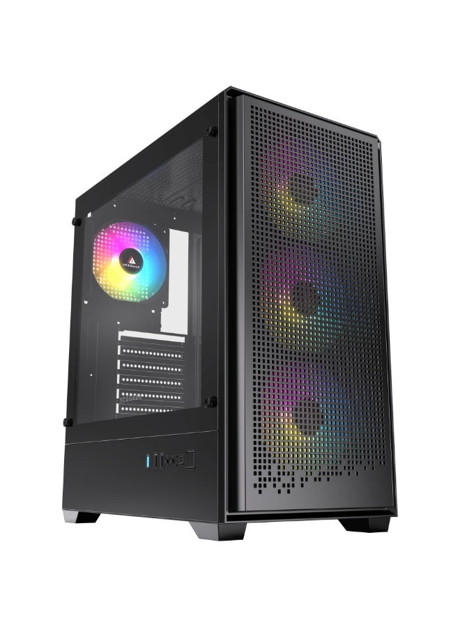 Acegeek‎ Qube ATX PC Gaming Case, E-ATX/ATX/M-ATX/ITX Motherboard Support, 330mm GPU Clearance, 170mm CPU Cooler Clearance, Top 240mm Radiator Support, Front/Side/Bottom Airflow, 6 PCIe Slots, USB 3.0 + 2× USB 2.0, Tempered Glass Gaming PC Case, Black | AG-QUBE-BK-4F - Image 1