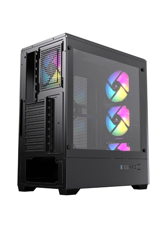 Acegeek‎ Qube ATX PC Gaming Case, E-ATX/ATX/M-ATX/ITX Motherboard Support, 330mm GPU Clearance, 170mm CPU Cooler Clearance, Top 240mm Radiator Support, Front/Side/Bottom Airflow, 6 PCIe Slots, USB 3.0 + 2× USB 2.0, Tempered Glass Gaming PC Case, Black | AG-QUBE-BK-4F - Image 4