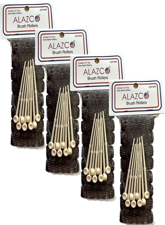 ALAZCO Vintage Style Hair Roller Set: 32 Pc Mini Small Brush Rollers & Pins Mesh Hair Curlers With Bristles - 2"x 1/2" Flexible Locking Pins - Short & Kids' Hair - Image 1