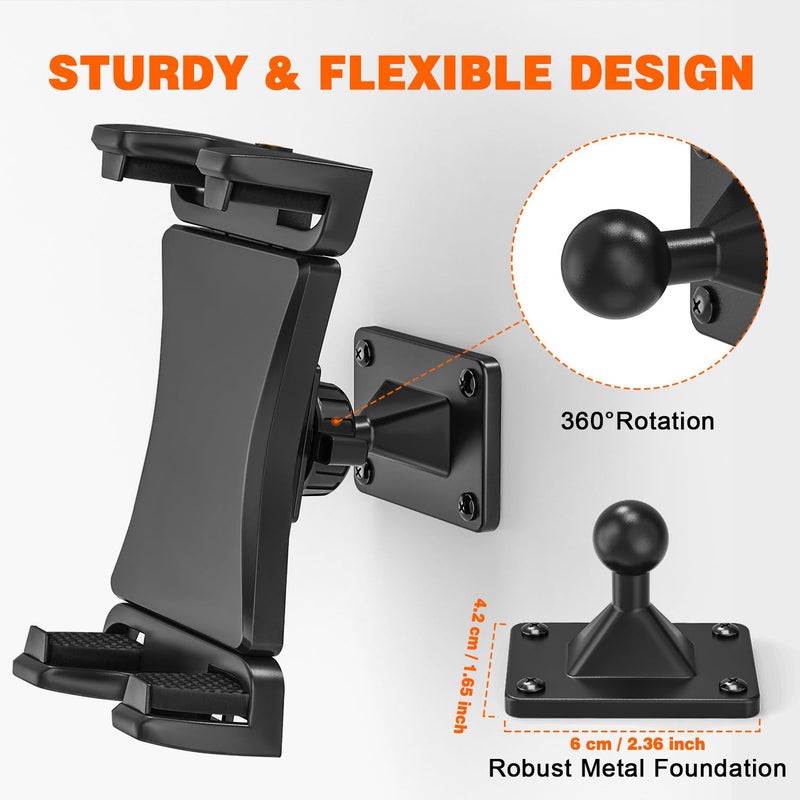 JUBOR Tablet Wall Mount, 360Â° Rotation Tablet Holder Stand, Sturdy Metal Base, Kitchen Wall Mount Compatible with iPad/iPhone/All 4.7-12.9 Inch Devices - Image 2