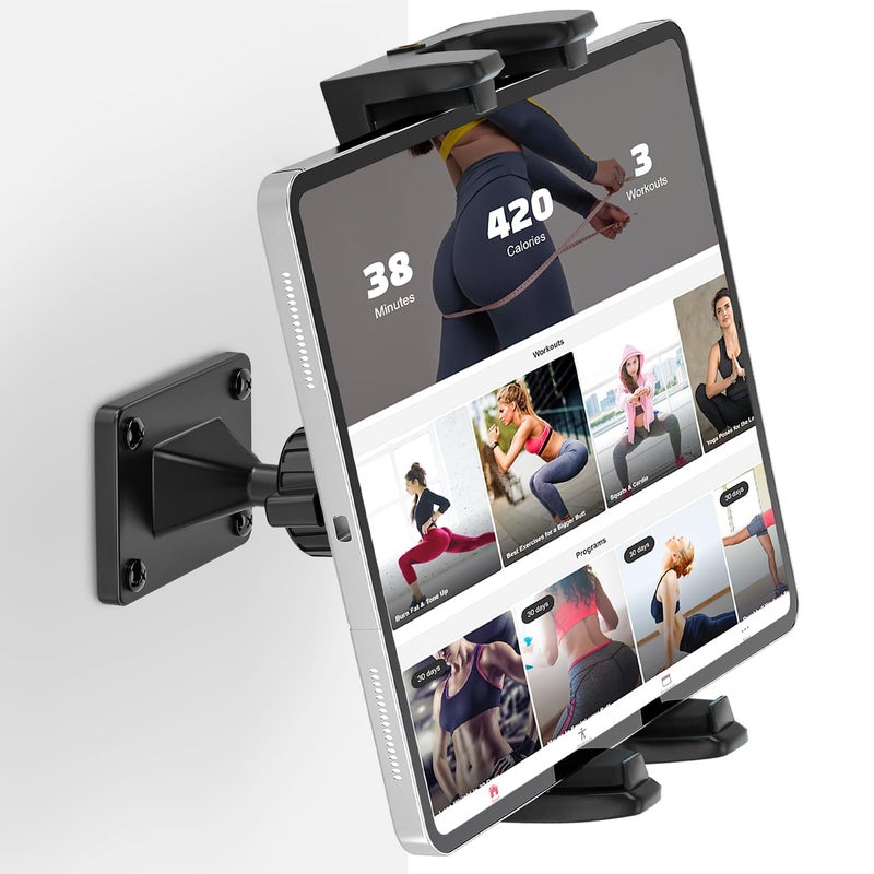 JUBOR Tablet Wall Mount, 360Â° Rotation Tablet Holder Stand, Sturdy Metal Base, Kitchen Wall Mount Compatible with iPad/iPhone/All 4.7-12.9 Inch Devices - Image 1