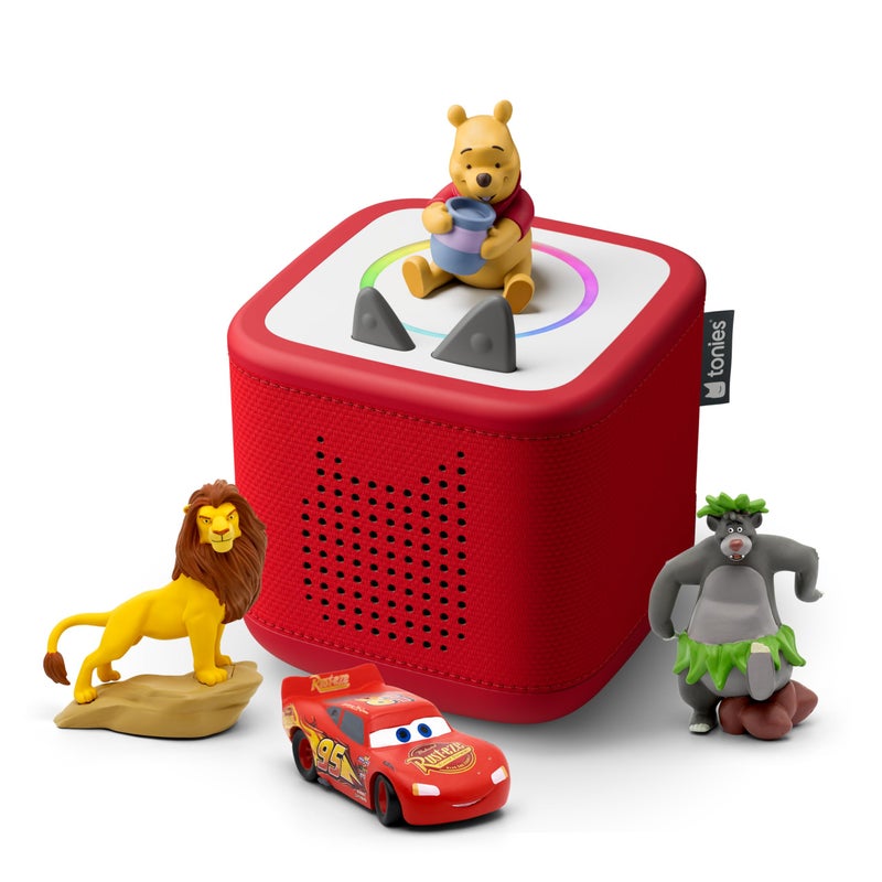 Tonies Toniebox 2 Audio Player Disney Bundle For Kids 3+ With Lightning Mcqueen  Simba  Winnie The Pooh  And Baloo - Sunset Red - Image 1