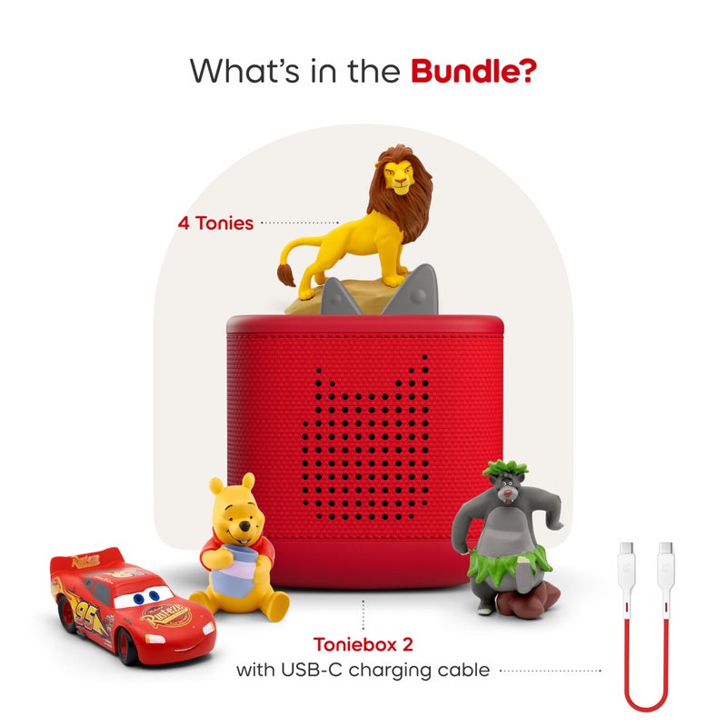 Tonies Toniebox 2 Audio Player Disney Bundle For Kids 3+ With Lightning Mcqueen  Simba  Winnie The Pooh  And Baloo - Sunset Red - Image 3