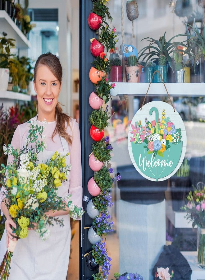 وولاين لافتة ترحيبية ثلاثية الأبعاد من الخشب بتصميم مظلة، مناسبة لفصلي الربيع والصيف، مزينة بالزهور، تُعلق على الأبواب، مثالية لتزيين المنازل الريفية، والعطلات، والمكاتب، ونوافذ المحلات، وحفلات الزفاف. - Image 4