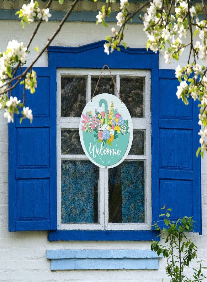 وولاين لافتة ترحيبية ثلاثية الأبعاد من الخشب بتصميم مظلة، مناسبة لفصلي الربيع والصيف، مزينة بالزهور، تُعلق على الأبواب، مثالية لتزيين المنازل الريفية، والعطلات، والمكاتب، ونوافذ المحلات، وحفلات الزفاف. - Image 5