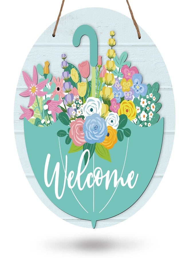 وولاين لافتة ترحيبية ثلاثية الأبعاد من الخشب بتصميم مظلة، مناسبة لفصلي الربيع والصيف، مزينة بالزهور، تُعلق على الأبواب، مثالية لتزيين المنازل الريفية، والعطلات، والمكاتب، ونوافذ المحلات، وحفلات الزفاف. - Image 1