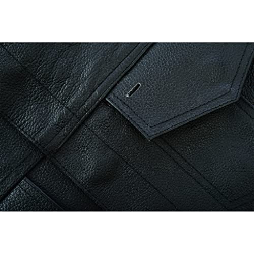 Leatherick Mens Leather Motorcycle Vest | SOA Club Style Biker Vest for Men with 8 Inside Pockets, Dual Closure Riding Gear (2XL, Black (With Collar)) - Image 5