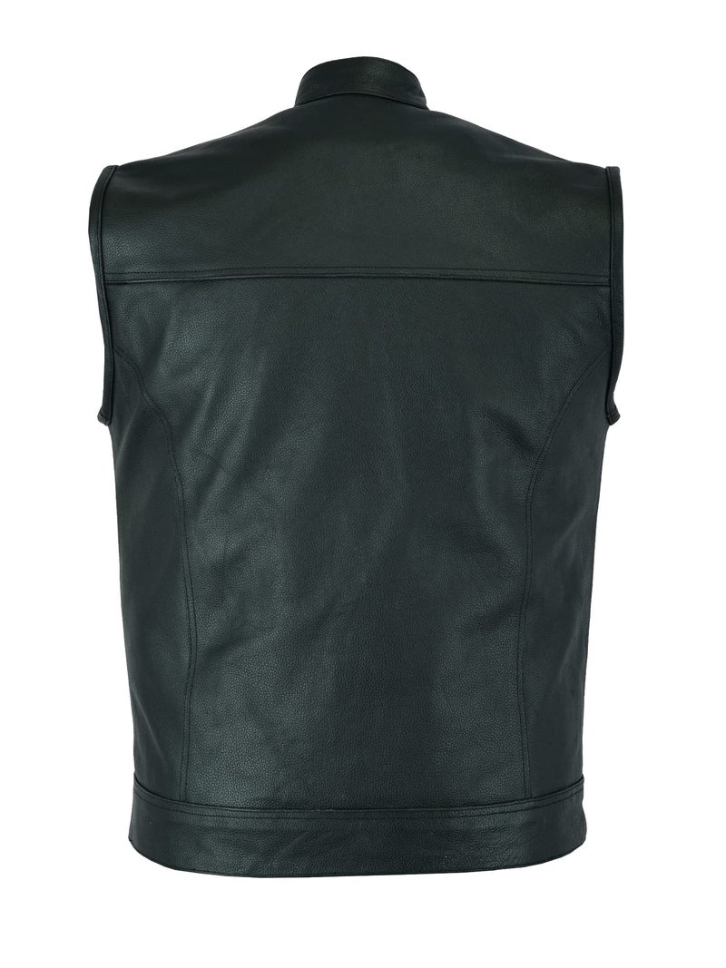 Leatherick Mens Leather Motorcycle Vest | SOA Club Style Biker Vest for Men with 8 Inside Pockets, Dual Closure Riding Gear (2XL, Black (With Collar)) - Image 3