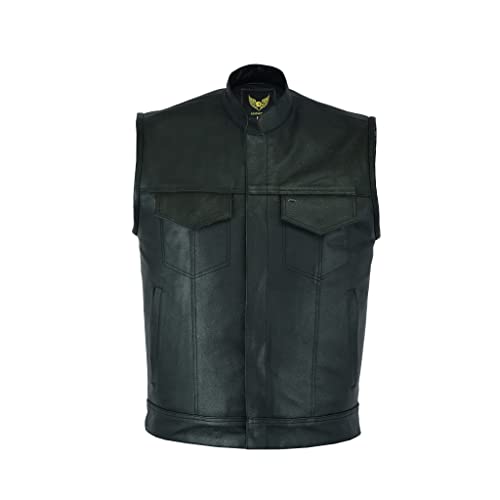 Leatherick Mens Leather Motorcycle Vest | SOA Club Style Biker Vest for Men with 8 Inside Pockets, Dual Closure Riding Gear (2XL, Black (With Collar)) - Image 2