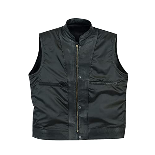 Leatherick Mens Leather Motorcycle Vest | SOA Club Style Biker Vest for Men with 8 Inside Pockets, Dual Closure Riding Gear (2XL, Black (With Collar)) - Image 4