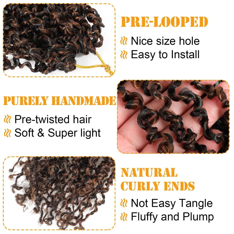 Aksice Pre-looped Yanky Twist Crochet Hair 8 Inch 8 Packs Bohemian Passion Twist Spring Mini Twist Crochet Hair for Black Women Boho Crochet Braids Synthetic (#1b/h/30) - Image 4
