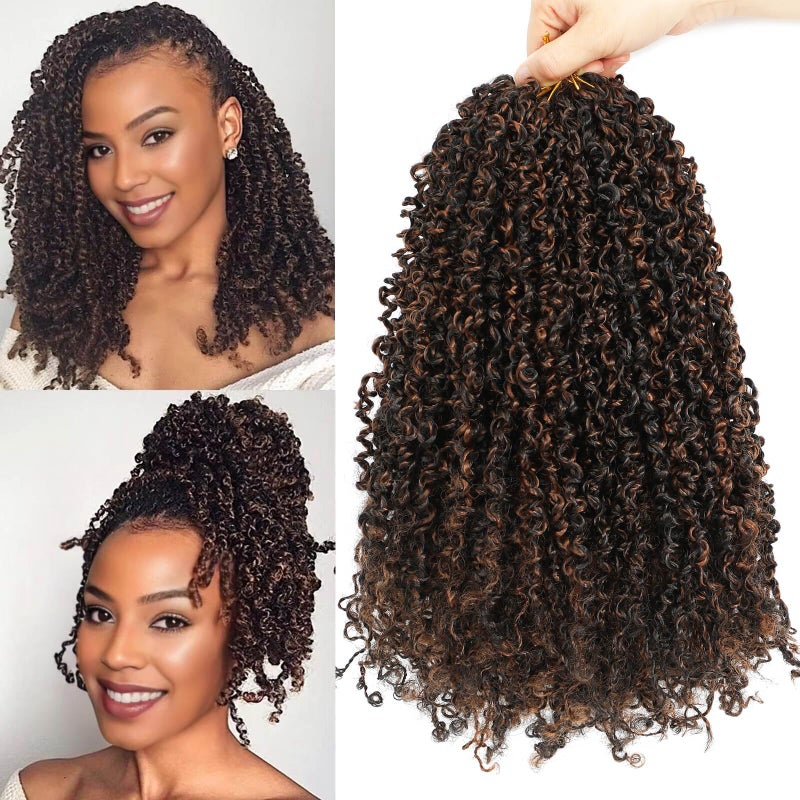 Aksice Pre-looped Yanky Twist Crochet Hair 8 Inch 8 Packs Bohemian Passion Twist Spring Mini Twist Crochet Hair for Black Women Boho Crochet Braids Synthetic (#1b/h/30) - Image 1