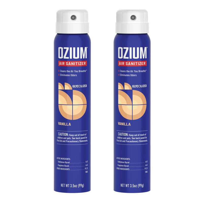 Ozium 3.5 Oz. Air Sanitizer & Odor Eliminator for Homes, Cars, Offices and More, Vanilla Scent, 2 Pack - Image 1