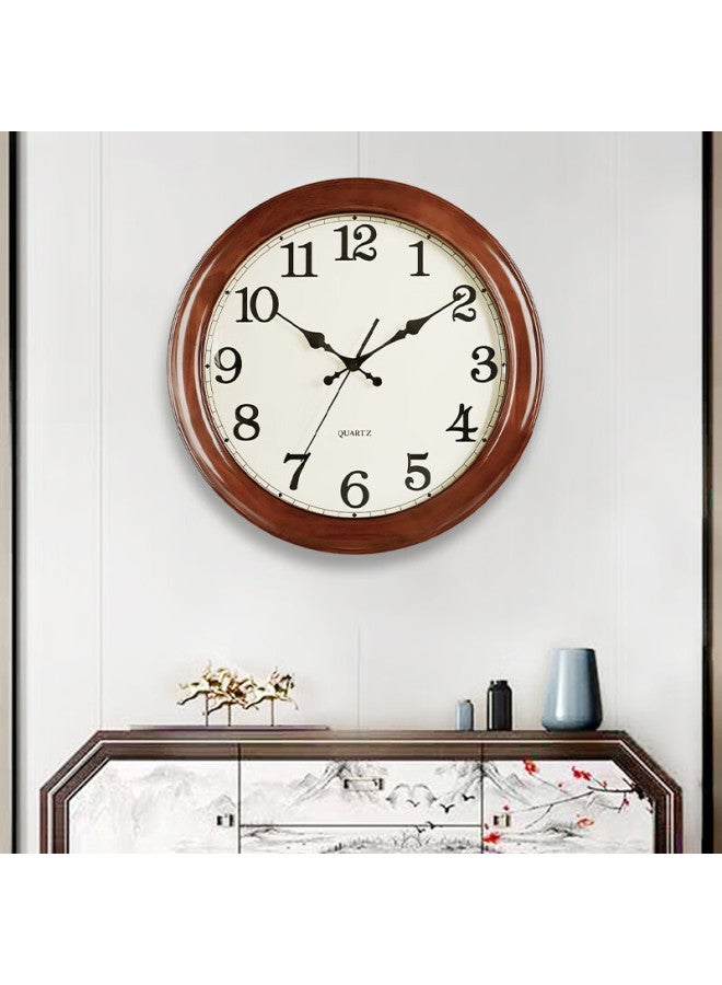 Hense Solid Wood Wall Clock, Living Room Hanging Clock, Home Wall Clock, Simple Quartz Clock, Hw25, Brown, 18 Inches, 45cm - Image 2