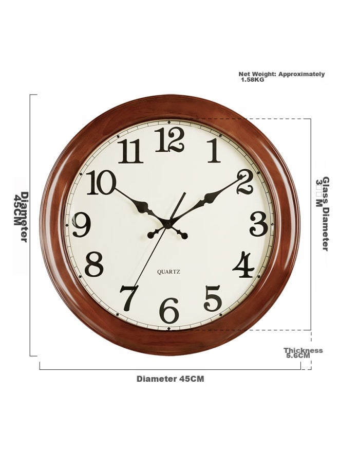 Hense Solid Wood Wall Clock, Living Room Hanging Clock, Home Wall Clock, Simple Quartz Clock, Hw25, Brown, 18 Inches, 45cm - Image 3