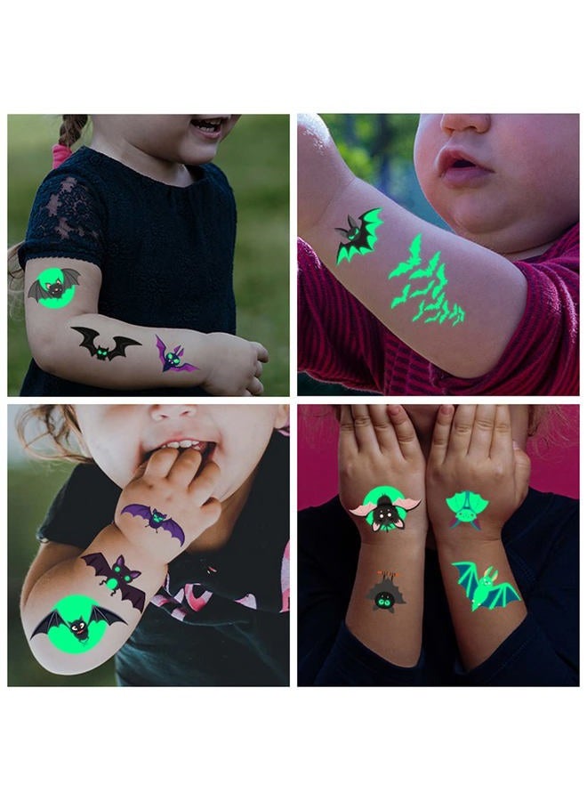 Felico Temporary Tattoos for Kids, 73PCS Luminous Halloween Bat Theme Glow in the Dark Fake Tattoos, Body Stickers Decorations, Halloween Cosplay Face Makeup Holiday Party Favors Gifts for Adults Teens Bat  - Image 5