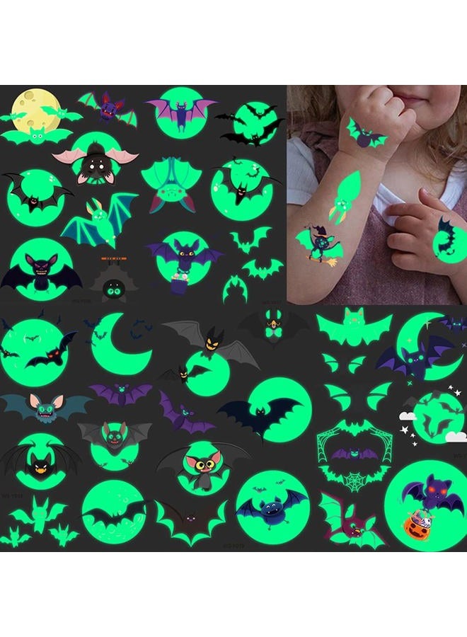 Felico Temporary Tattoos for Kids, 73PCS Luminous Halloween Bat Theme Glow in the Dark Fake Tattoos, Body Stickers Decorations, Halloween Cosplay Face Makeup Holiday Party Favors Gifts for Adults Teens Bat  - Image 3