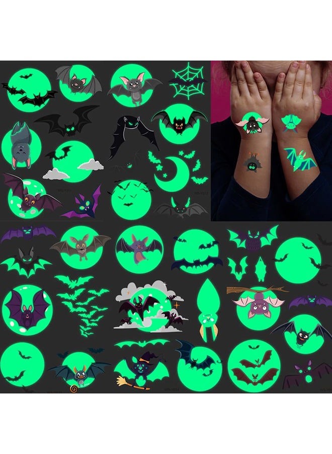 Felico Temporary Tattoos for Kids, 73PCS Luminous Halloween Bat Theme Glow in the Dark Fake Tattoos, Body Stickers Decorations, Halloween Cosplay Face Makeup Holiday Party Favors Gifts for Adults Teens Bat  - Image 2